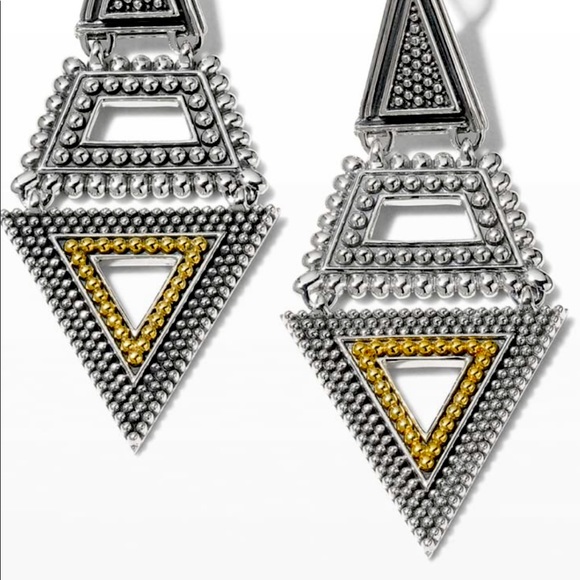 Neiman Marcus Signature Caviar Two-Tone Multi-Texture Pyramid Dangle Earrings - Picture 10 of 10